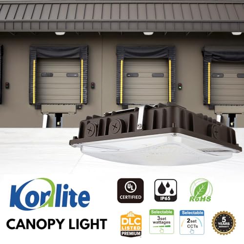 Konlite 63W/45W/30W LED Canopy Light - Selectable - 5000K/4000K - 9,360LM - Dimmable - 120-277V - 250W Equal, Residential & Commercial Indoor & Outdoor Light Fixture, UL, Dark Bronze - 6 Pack - color: Bronze, size: 6 PACK - 63W/45W/30W