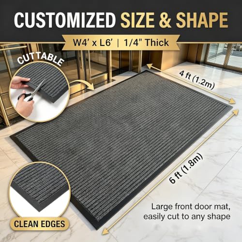 4x6 FT Heavy Duty Doormat Dirt Trapping Mat for High Traffic Area(Gray) - color: Charcoal Gray, size: 4' x 6'(Rectangular)
