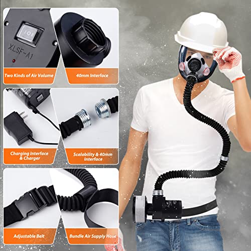 HANUU Reusable PAPR Respirator, Portable PAPR Respirator System with 40mm Activated Carbon Filter, Powered Air Purifying Respirators, Gas Mask for Gases, Dust, Vapors, Chemicals, Paint, Spray - color: Blue-papr