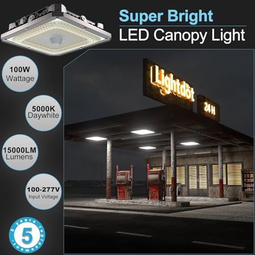 Lightdot 6Pack 100W Garage Led Ceiling Lights, Large Coverage 15000LM Canopy Lights Outdoor LED for Garage Carport Entrance Porch Barn 5000K, 100-277V IP65 Waterproof, ETL Listed