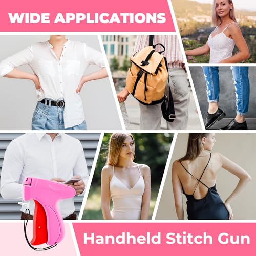 Stitch Gun for Clothes - Handheld Stitch Gun Quick Clothing Fixer - Tagging Gun - Includes 6 Needle, 1000 Black Fasteners & 1004 White Fasteners - color: RED-PINK