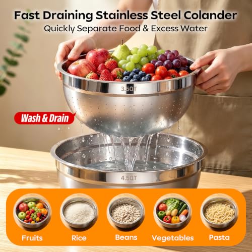 HOMETALL Stainless Steel Mixing Bowls with Lids Set & Colander(6PCS)