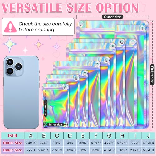 FUNFERY 6.3x9.4 inch Round Corner Clear Window Smell Proof Holographic Bags - color: Holographic-50P, size: 6.3x9.4 inch