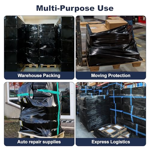 Mini Black Stretch Wrap Film 5.1" x 1000ft 2 Pack 80 Gauge Heavy Duty - color: Black 5.1in×1000ft