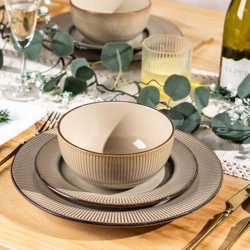 GBHOME Ceramic Dinnerware Sets of 6,18 pcs Plates and Bowls Sets Dishes - color: Pale Khaki, size: Service for 6 (18 pcs)