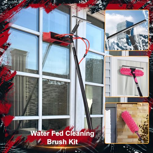 26ft Water Fed Pole Kit, Rotatable Solar Panel Cleaning Brush & Squeegee, 2 Dusting Brushes, Extendable Black Lightweight Pole for Roof Window - color: 26ft, size: Small