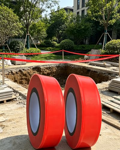 Red Flagging Tape - Non-Adhesive Hi-Vis Plastic | 5 Rolls (1" x 500') | Fade-Resistant for Surveyor, Tree Marking, Hunting Trail, Boundaries & Hazardous Areas Workplace - color: Red