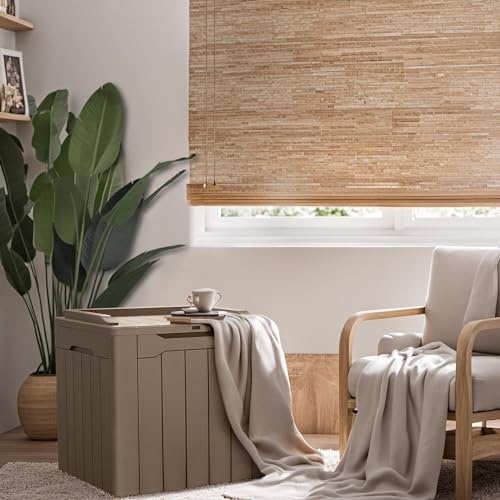 Devoko 31 Gallon Waterproof Outdoor Storage Box Resin Deck Box Lockable and UV Resistant for Patio Furniture,Garden Tools (Light Brown) - color: Light Brown, size: 31 Gallon without Cushion