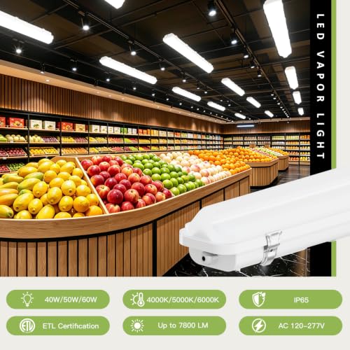 4FT LED Wide Vapor Tight Light, 60W/50W/40W 3CCT IP65 Shop Light 6-Pack - size: 6Pack