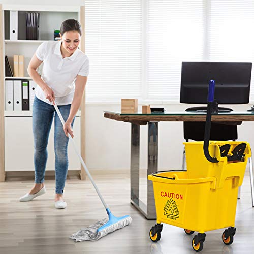 Goplus Commercial Mop Bucket with Wringer, Household Portable Mop Bucket, Ideal for Household and Public Places Floor, 26 Quart Capacity, Yellow (26 Quart) - size: 26 Quart