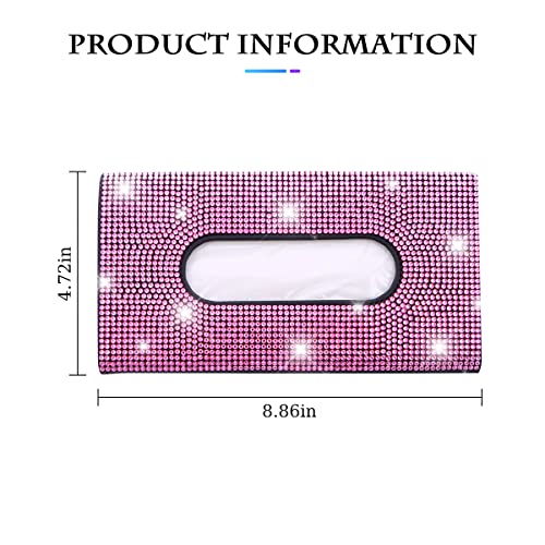 Bling Car Sun Visor Tissue Box Holder, Rhinestone PU Leather Crystal Sparkling Napkin Holder, Backseat Paper Towel Cover Case Car Accessories for Women (Pink) - color: Pink