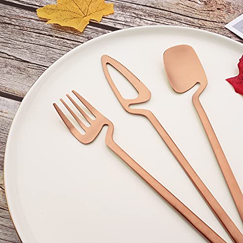 JASHII Silverware Set Satin Finish 24-Piece Stainless Steel Flatware Set Kitchen Utensil Set Service for 6 Tableware Cutlery Set Dishwasher Safe (Matte Rose Gold) - color: Rose gold 24pcs, size: service 6