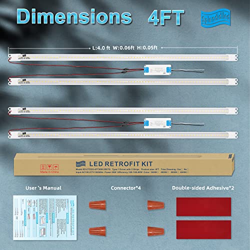 4FT Magnetic LED Retrofit Kit,Recessed T8T10Fluorescent Light Retrofit LED Light Tube,Panel Light,Troffer Quick Retrofit LED Light Kit ,No Professional Tools Required,36w, 5000K White light (2 pack) - color: 4ft-5000k-2pack