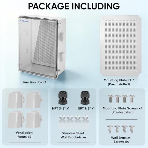 TICONN Outdoor Electrical Box with Ventilation Holes, IP65 Junction Box - color: Transparent Cover, size: 15.7"x11.8"x7.1"