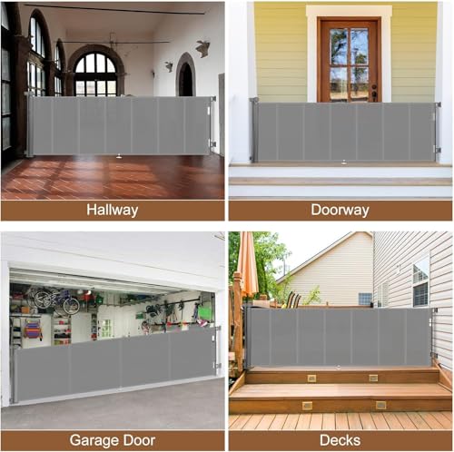 Miumoon 100 inch Reinforced Retractable Baby Gates 34 inch Tall - color: Gray, size: 34" Tall x 100" Wide