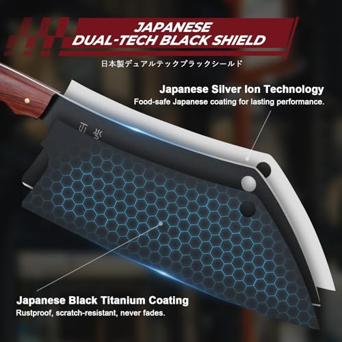 DRGSKL Meat Cleaver Knife 8 inch - Black Butcher Knife for Meat Cutting - size: 8.1"