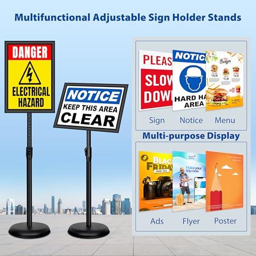 4 Pack Sign Holder Stands - 11 x17 inch Standing Sign Stand, Adjustable Poster Sign Holder Pedestal Floor Sign Stand, Aluminum Snap Open Frame for Vertical & Horizontal View Sign Stand, Black - color: Black, size: 11 x 17 inches (4 Pack)
