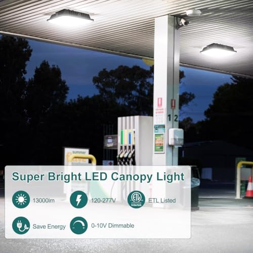 kadision LED Canopy Light 100W, 10"x10" Square Gas Station Light with Selectable Wattage (100/80/60W) and 3CCT (5000/4000/3500K), 0-10V Dimmable IP65 Waterproof, ETL-Listed (Pack of 4) - size: 10" Square (Pack of 4)