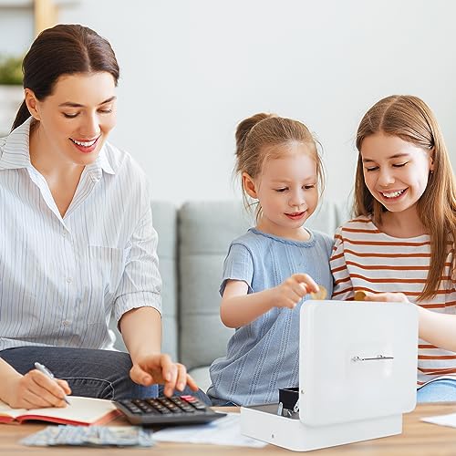 Cash Box with Lock Key and Money Tray, Large Money Box for Cash Register - color: White