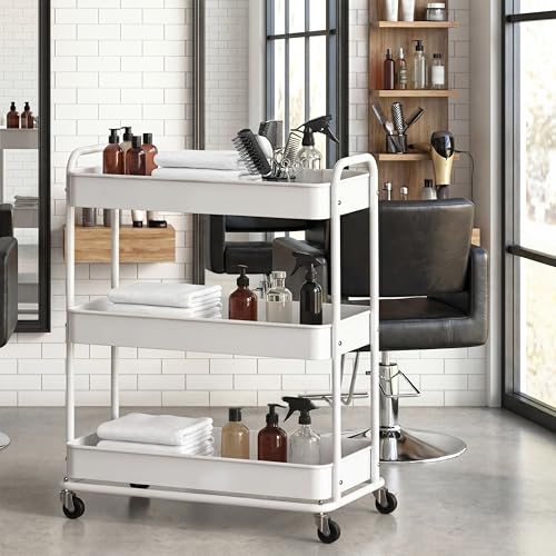 Simple Houseware 26" Extra-Wide 3-Tier Heavy Duty Metal Utility Cart, White - color: White