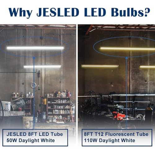 JESLED T8 T10 T12 8FT LED Bulbs, 50W (130W Equiv.), 6000LM 5000K Daylight - color: Clear, size: 12 Count (Pack of 1)