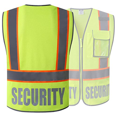 Class 2 Retro-Reflection Security Safety Vests Heavy Duty Yellow Mesh with 5 Pockets and Front Zipper Meet ANSI/ISEA 107-2015(Yellow-22, Medium) - color: Yellow, size: Medium
