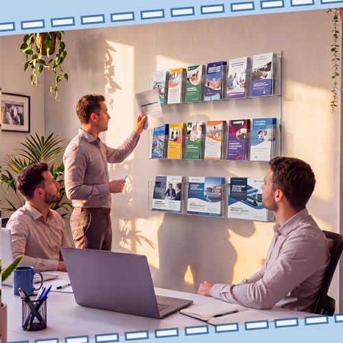 Sherr Acrylic Brochure Holder Wall Mount with Removable Dividers, Wide High Capacity Literature Display Stand for 4''x 9'', 8.5''x11'' Pamphlets, 26.7'' x 30.7'' for High-traffic Lobbies Events - size: 26.7'' x 30.7''