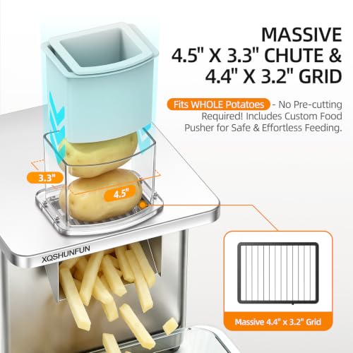Commercial Electric Vegetable Chopper Dicer Slicer, 300W Food Prep Machine with 4.5" x 3.3" Extra-Large Chute, Stainless Steel Veggie Cutter for Dicing, Slicing, Shredding & Fry Cutting