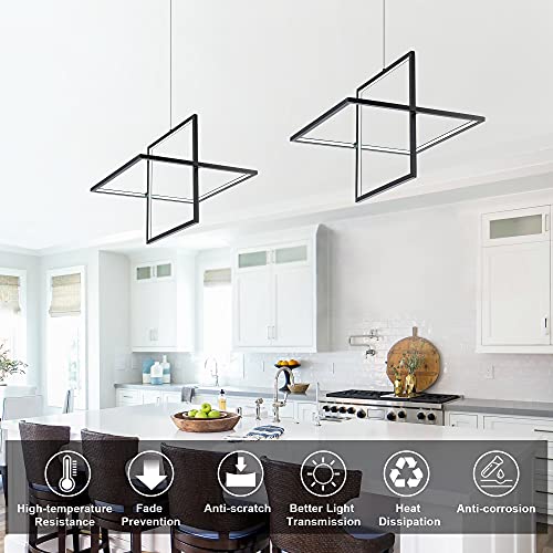 Modern LED Chandelier Square Pendant Light, Black, 65W - color: Black, size: 2 Rings