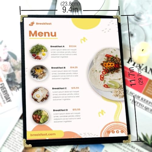 Goodsmart Pajco Style Restaurant Menu Covers – Pack of 10, Side-Loading Menu Holders, Single Stitched Edge, Clear Vinyl Menu Sleeves, Leatherette Trim, Gold Corners, Black, 1 View (8.5" x 11") - color: Black, size: 1 View - 8.5" x 11"