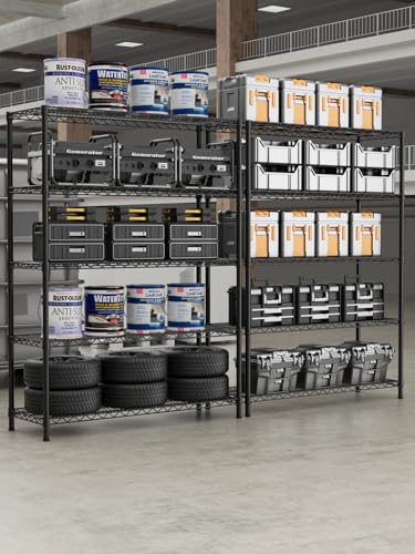 Golpart 5Tier Adjustable Storage Shelves Metal Wire Shelving Standing Shelf - color: Black, size: 5-tier-18"Dx46"Wx77"H