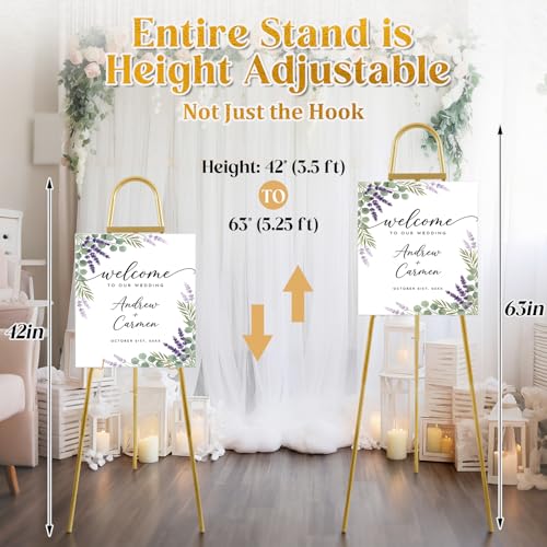 42"-63" Adjustable Gold Easel Stand for Wedding Sign Heavy Duty Metal Easel - color: Gold, size: 42"-63", style: Classic