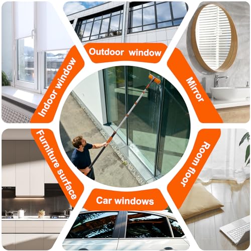 SISUPASSIE 36FT Reach 2-in-1 Window Squeegee, Professional Window Washing Kit with 7-30FT Extension Pole for Home, Indoor Outdoor Squeegee with Rotatable Head for High Windows - size: 30FT