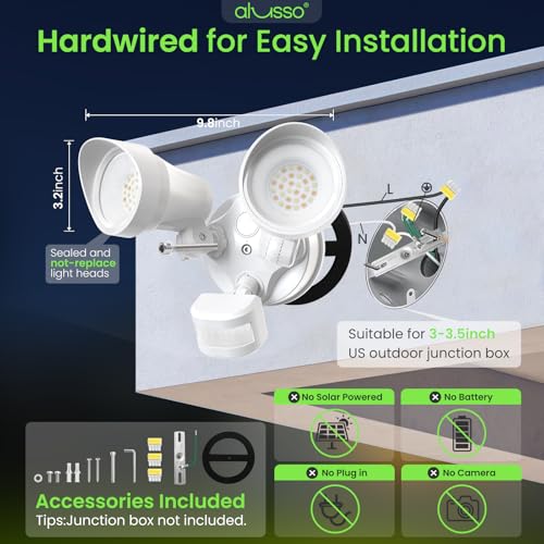ALUSSO Motion Sensor Outdoor Lights, 30W 3500LM Flood Lights Outdoor 120V, 3 Modes (Dusk to Dawn/Auto/On Time), 3CCT 3000K/4000K/6500K Waterproof Hardwired ETL Listed, Porch Flood Light, White 1PC - color: White 3 Modes Classic 30W