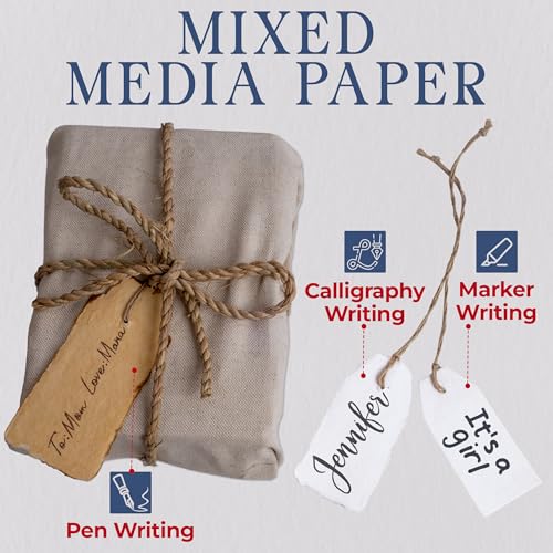 Wanderings Handmade White Deckled Edge Tags with String - 2" x 4" (5 x 10cm) - Pack of 25 – Price or Gift Tags, Arts, Crafts, Place Cards, Name Cards - Cold Press Thick 150 GSM - color: White Deckle