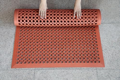 New Star Foodservice 54521 Rubber Floor Mat, 36" x 60", Red