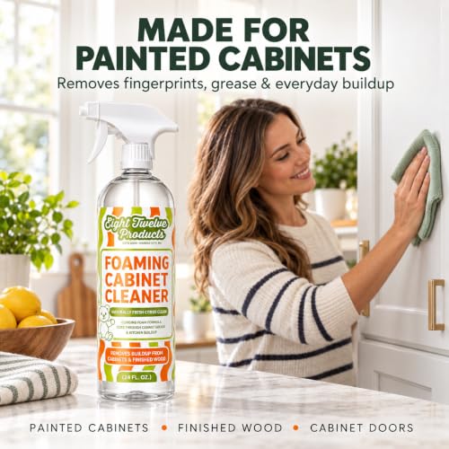 812 Foaming Cabinet Cleaner – Kitchen & Countertop Degreaser Removes Grease, Grime & Buildup from Painted Cabinets, Finished Wood & Backsplashes | No Wax or Residue | Made in America | 24oz