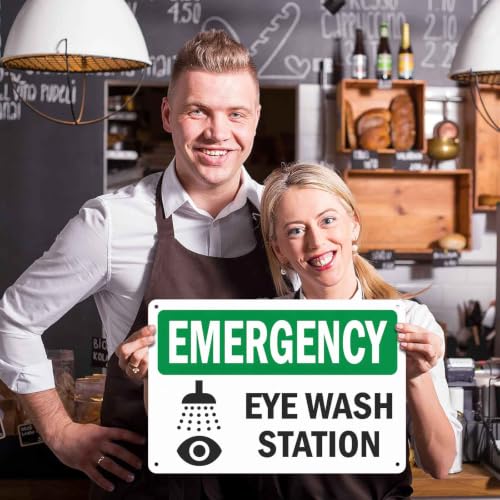 Emergency Eye Wash Station 8X12 Inch Aluminum Metal Sign, For Industrial Workshop, Lab, Commercial Workplace, Public Building