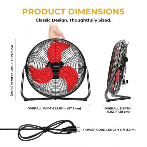 18‑Inch Industrial Floor Fan, 5300 CFM, 2‑in‑1 Wall‑Mount & Floor Design - color: Red