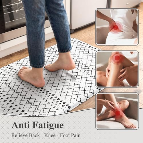 KIMODE Kitchen Mats 2 PCS, Cushioned Anti Fatigue Kitchen Rugs and Mats - color: Black and White Diamond, size: 17.3" x 47 "+ 17.3" x 29 "--0.47 inches