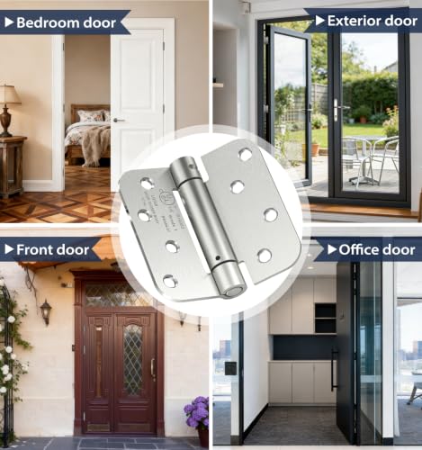 2-Pack 4 Inch Self Closing Door Hinges,5/8" Radius Corners,Brushed Nickel - size: 4"-2 Pack-5/8" Corner