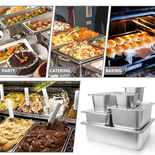 6 Pack Hotel Pans 1/6 Size 4" Deep Stainless Steel Steam Table Pan w/Lids - color: 1/6, size: 4'' Deep