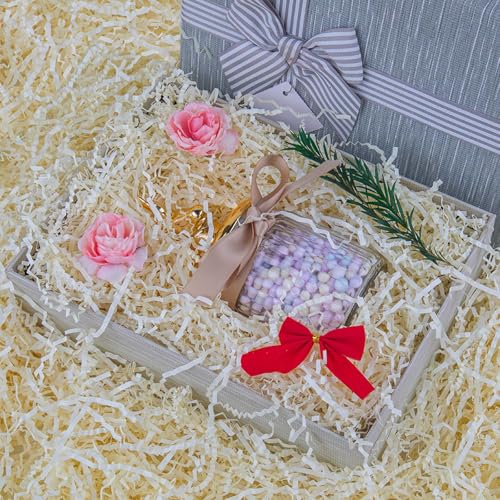 Caleihd 1/2 LB Crinkle Cut Paper Shredded Filler Paper for Gift Baskets Gift Box Confetti Paper Shreds Decoration Stuffing for Birthday, Weddings, Anniversaries, Christmas Wrapping Oyster White - color: Oyster White