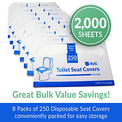 Reli. Toilet Seat Covers (2000 Pcs, 8 Packs of 250) Flushable