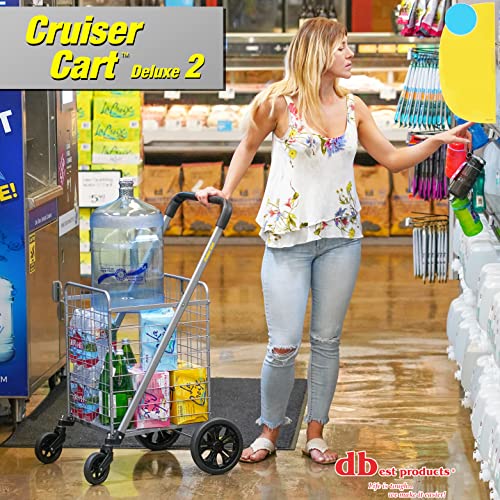 dbest Products Cruiser Cart Deluxe 2 Germ Guard Bundle Shopping Handle Grocery Rolling Folding Laundry Basket on Wheels Foldable Utility Trolley Compact Lightweight Collapsible - color: Silver, style: Deluxe 2 Germ Guard Bundle