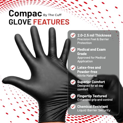 Cranberry Compac Black Nitrile Gloves Disposable Latex Free – Powder Free Food Safe Dental Medical Cleaning & Tattoo Supplies - size: Medium