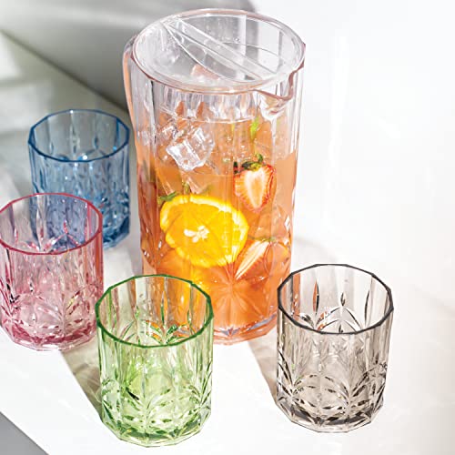 BELLAFORTE Shatterproof Tritan Plastic Short Tumbler, Set of 4, 13oz - Myrtle Beach Unbreakable Crystal Cut Old Fashioned Drinking Glasses for Whiskey - BPA Free - Dishwasher Safe - Blue - color: Blue
