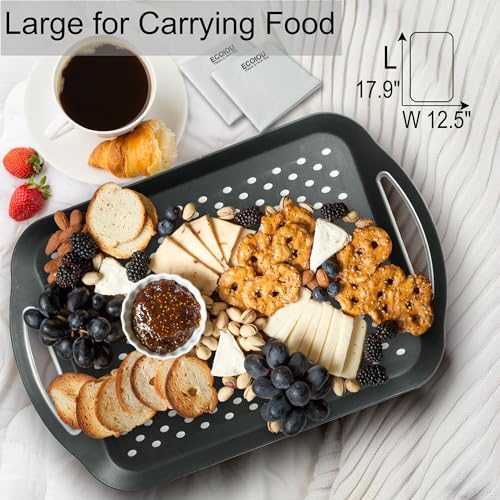 ECOIOU Larger Nonslip Food Serving Tray, 17.9'' x 12'' Grippy Handles Surface Bottom Design, Perfect Trays for Eating, Lap, TV, Couch, Black, Set of 2 - color: Black