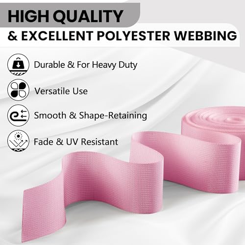 Polyester Webbing Strap 17+Colors – 1"&1.5"&2" – 10 Yards Heavy Duty Webbing Roll, Flat Webbing Strap for Indoor&Outdoor Gear, DIY Crafting, Repairing - color: Light pink, size: 1.5"-10yards
