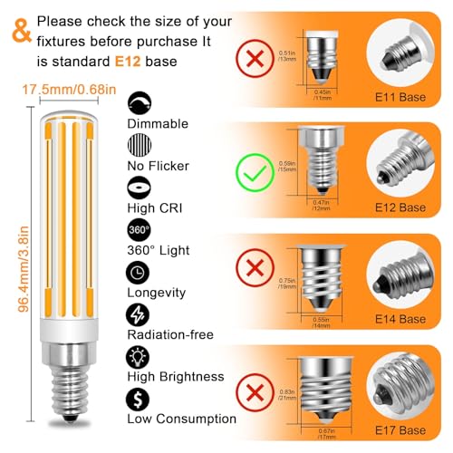 15W E12 LED Bulb Dimmable 120W 150W Equivalent,1500LM Warm White 3000K - color: Warm White 3000k